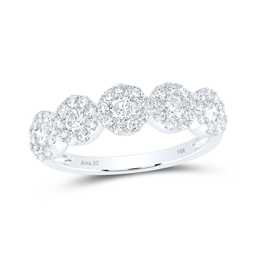 14K White Gold Womens Round Diamond Circle 5-stone Ring 1 Cttw, Womens Size: 5-10