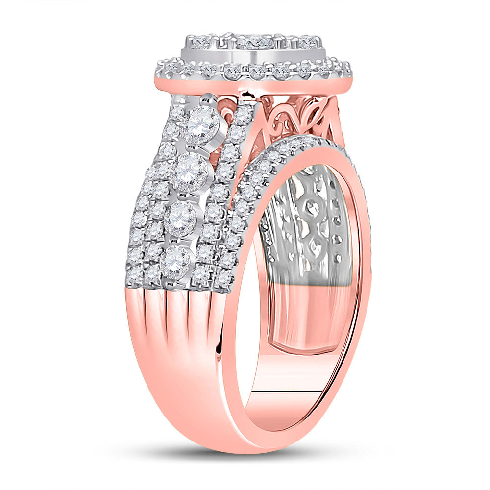 14K Rose Gold Round Diamond Cluster Bridal Wedding Engagement Ring 2 Cttw, Womens Size: 5-10