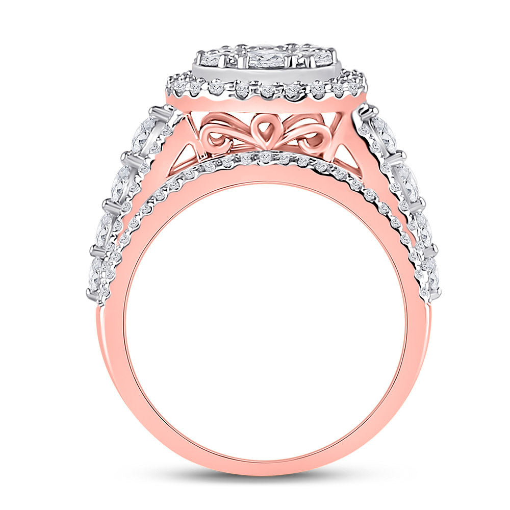 14K Rose Gold Round Diamond Cluster Bridal Wedding Engagement Ring 2 Cttw, Womens Size: 5-10