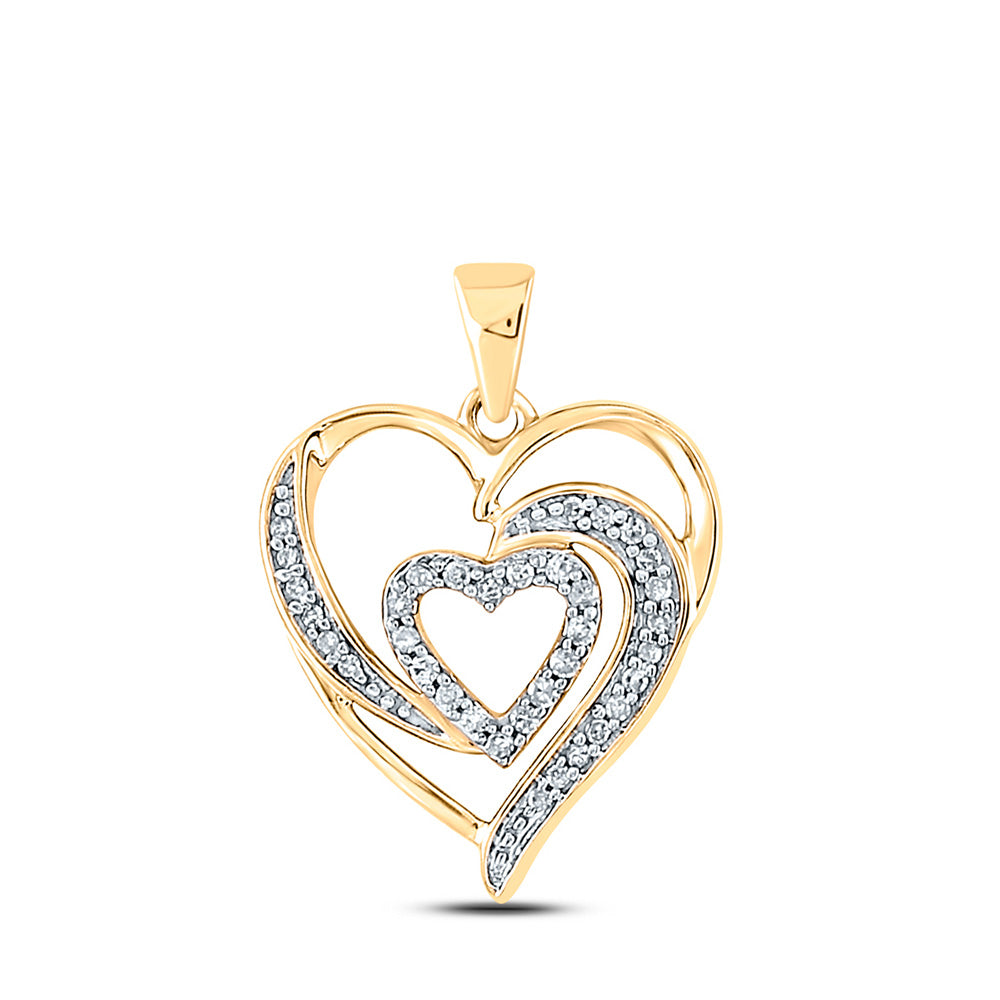 10K Yellow Gold Womens Round Diamond Heart Pendant 1/6 Cttw, Length: 0.88 In, Width: 0.62 In