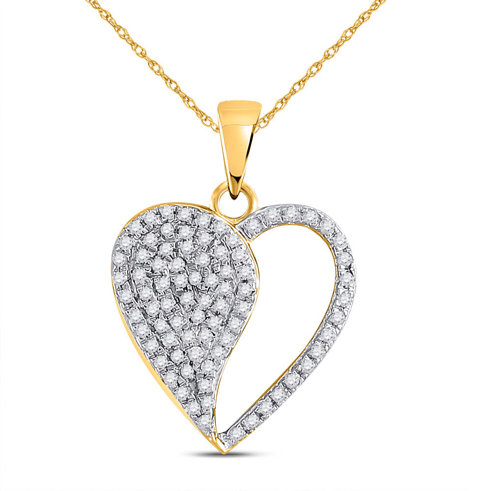 10K Yellow Or White Or Rose Gold Womens Round Diamond Modern Heart Pendant
