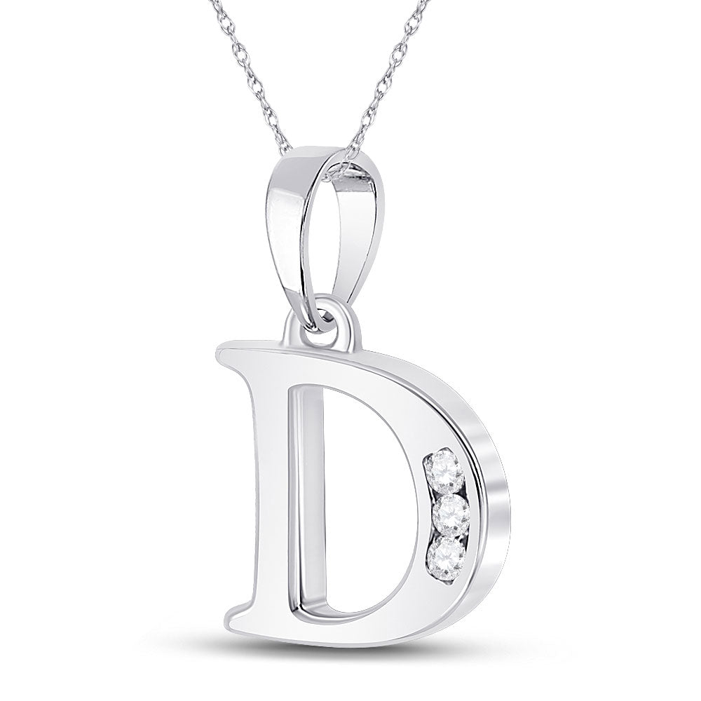 10K White Gold Womens Round Diamond Initial Letter Pendant