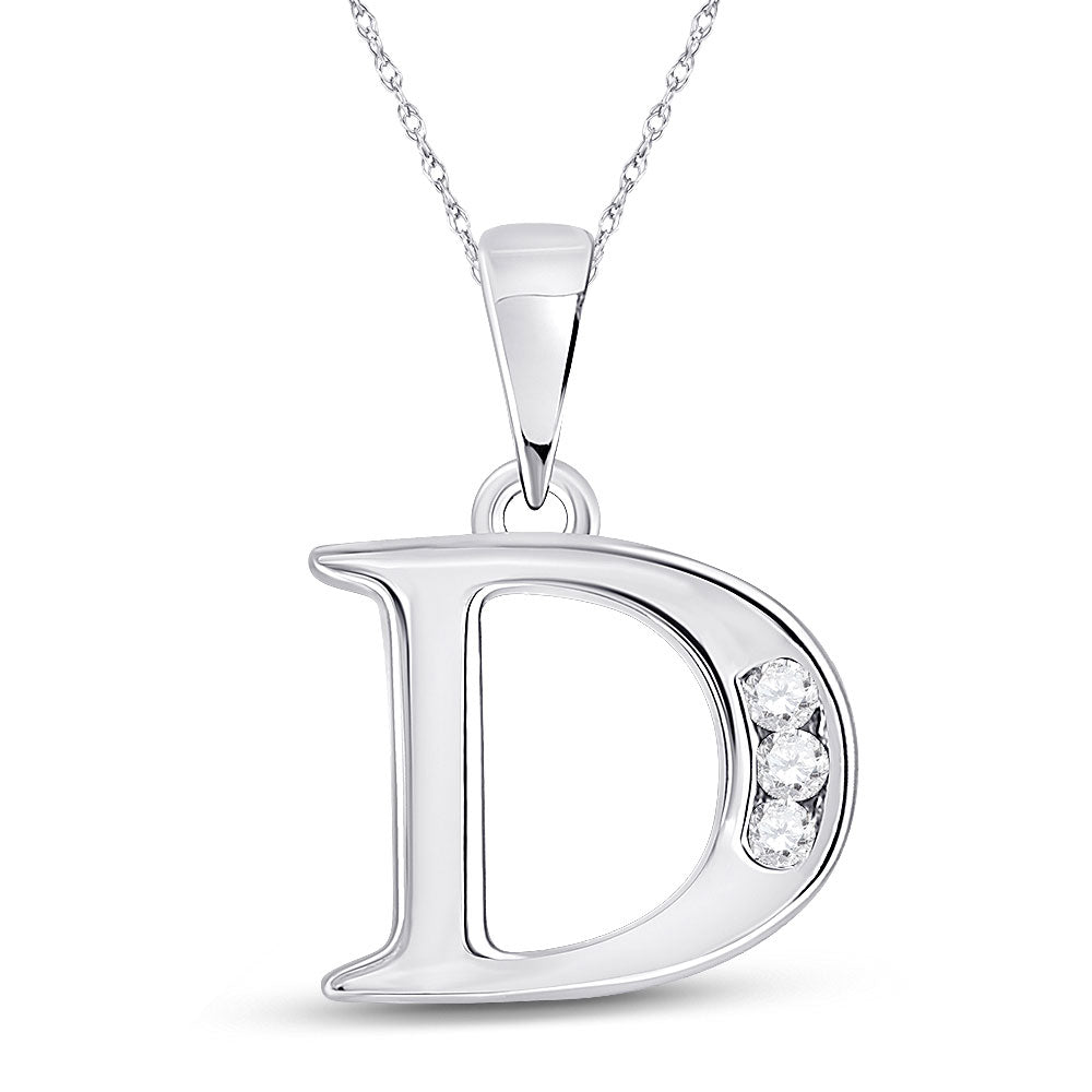 10K White Gold Womens Round Diamond Initial Letter Pendant