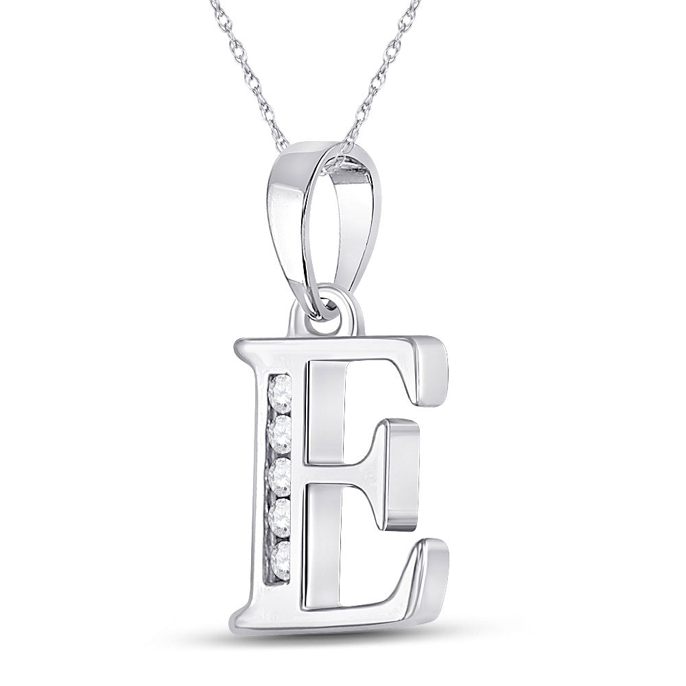 10K White Gold Womens Round Diamond Initial Letter Pendant