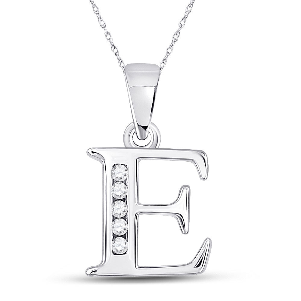 10K White Gold Womens Round Diamond Initial Letter Pendant