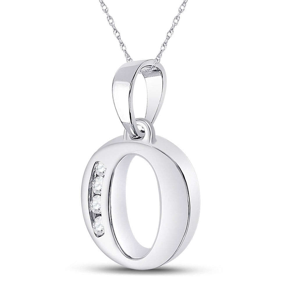 10K White Gold Womens Round Diamond Initial Letter Pendant