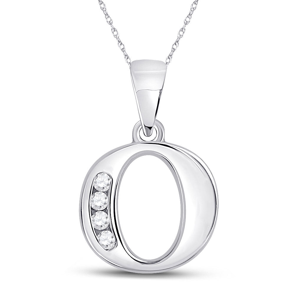 10K White Gold Womens Round Diamond Initial Letter Pendant