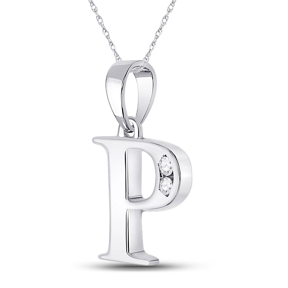 10K White Gold Womens Round Diamond Initial Letter Pendant