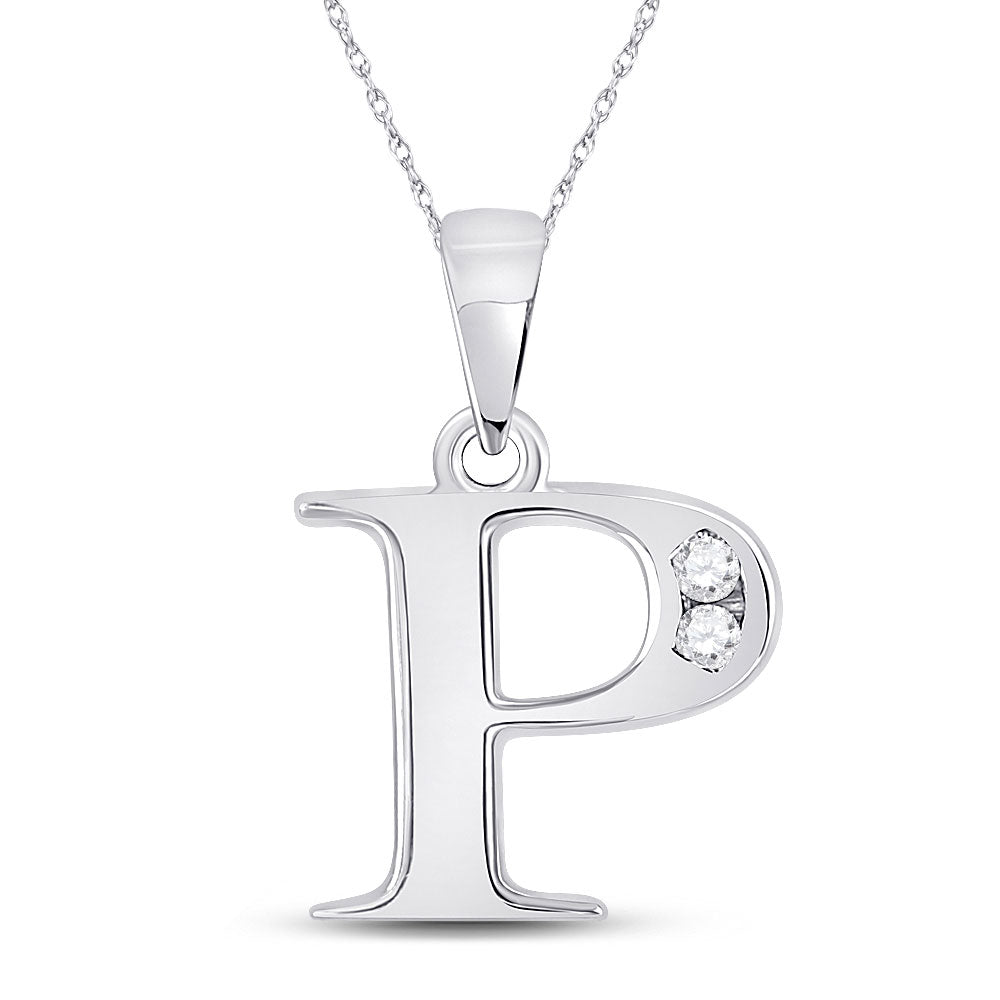 10K White Gold Womens Round Diamond Initial Letter Pendant