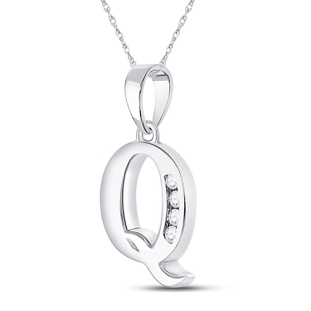 10K White Gold Womens Round Diamond Initial Letter Pendant