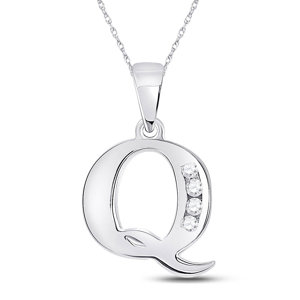 10K White Gold Womens Round Diamond Initial Letter Pendant