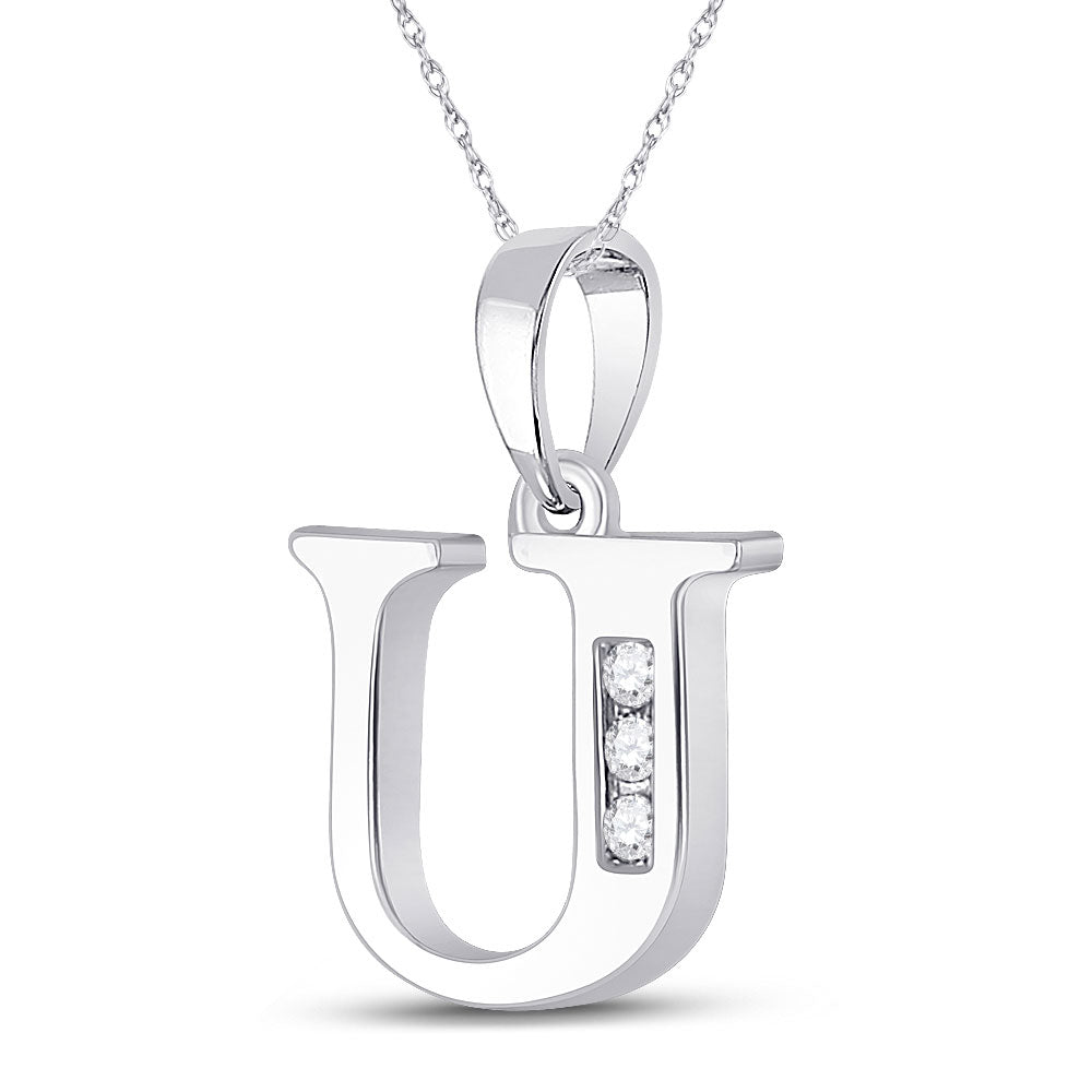 10K White Gold Womens Round Diamond Initial Letter Pendant