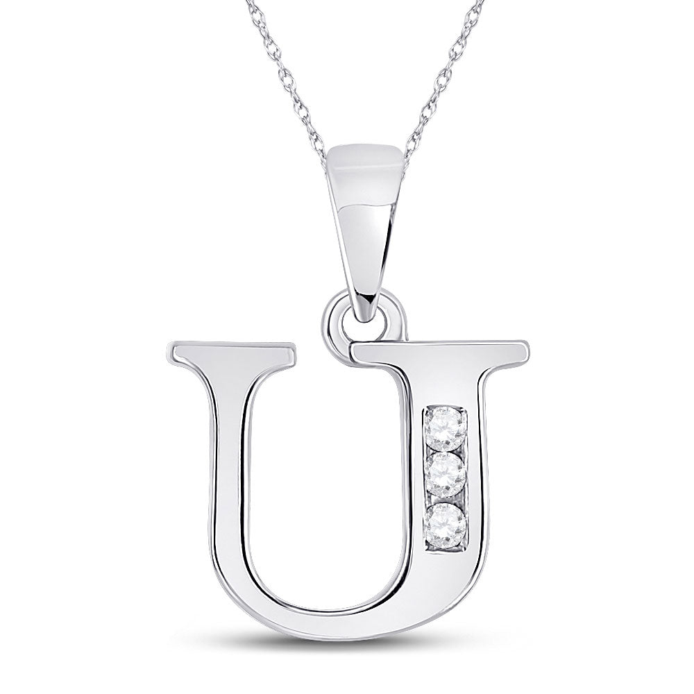 10K White Gold Womens Round Diamond Initial Letter Pendant