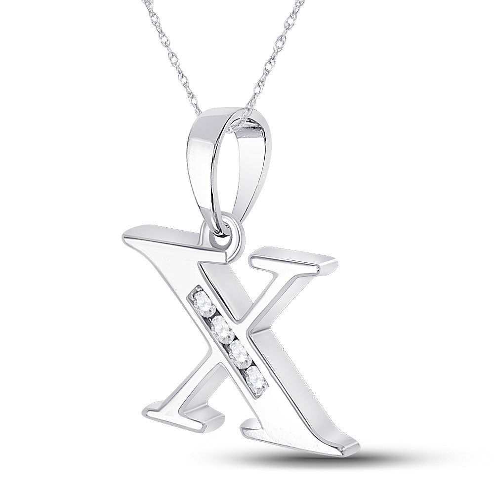 10K White Gold Womens Round Diamond Initial Letter Pendant