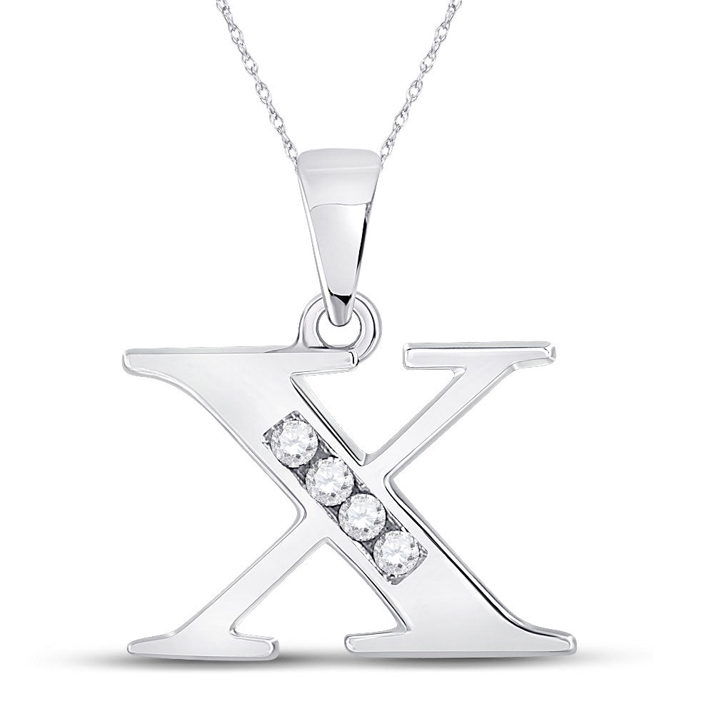 10K White Gold Womens Round Diamond Initial Letter Pendant