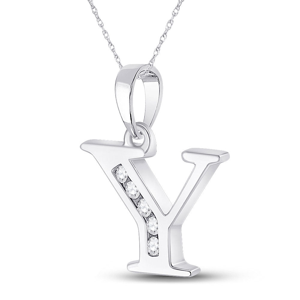 10K White Gold Womens Round Diamond Initial Letter Pendant