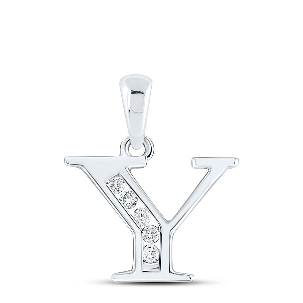 10K White Gold Womens Round Diamond Initial Letter Pendant