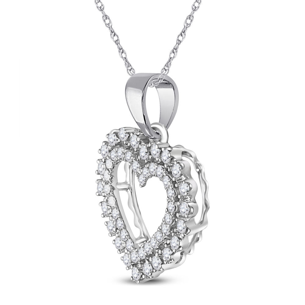 14K White Gold Womens Round Diamond Heart Pendant 3/8 Cttw, Length: 0.84 In, Width: 0.58 In
