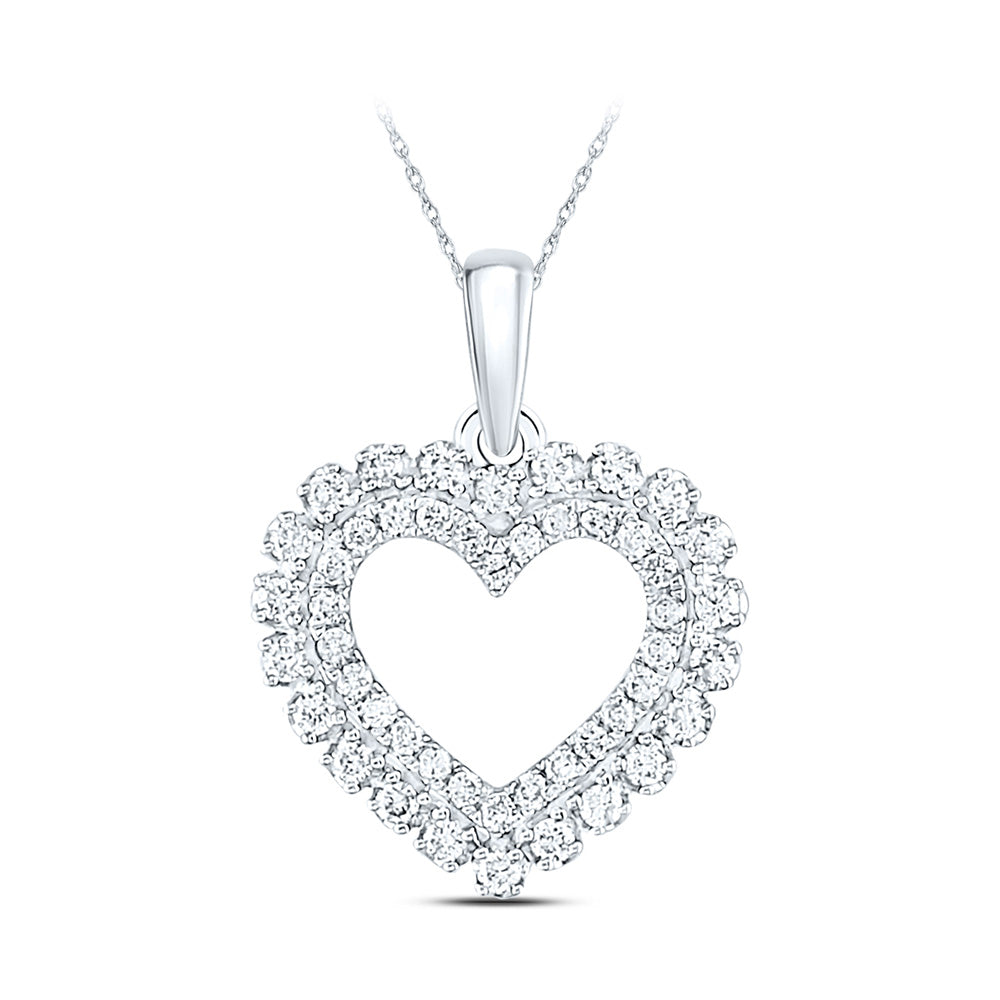 14K White Gold Womens Round Diamond Heart Pendant 3/8 Cttw, Length: 0.84 In, Width: 0.58 In
