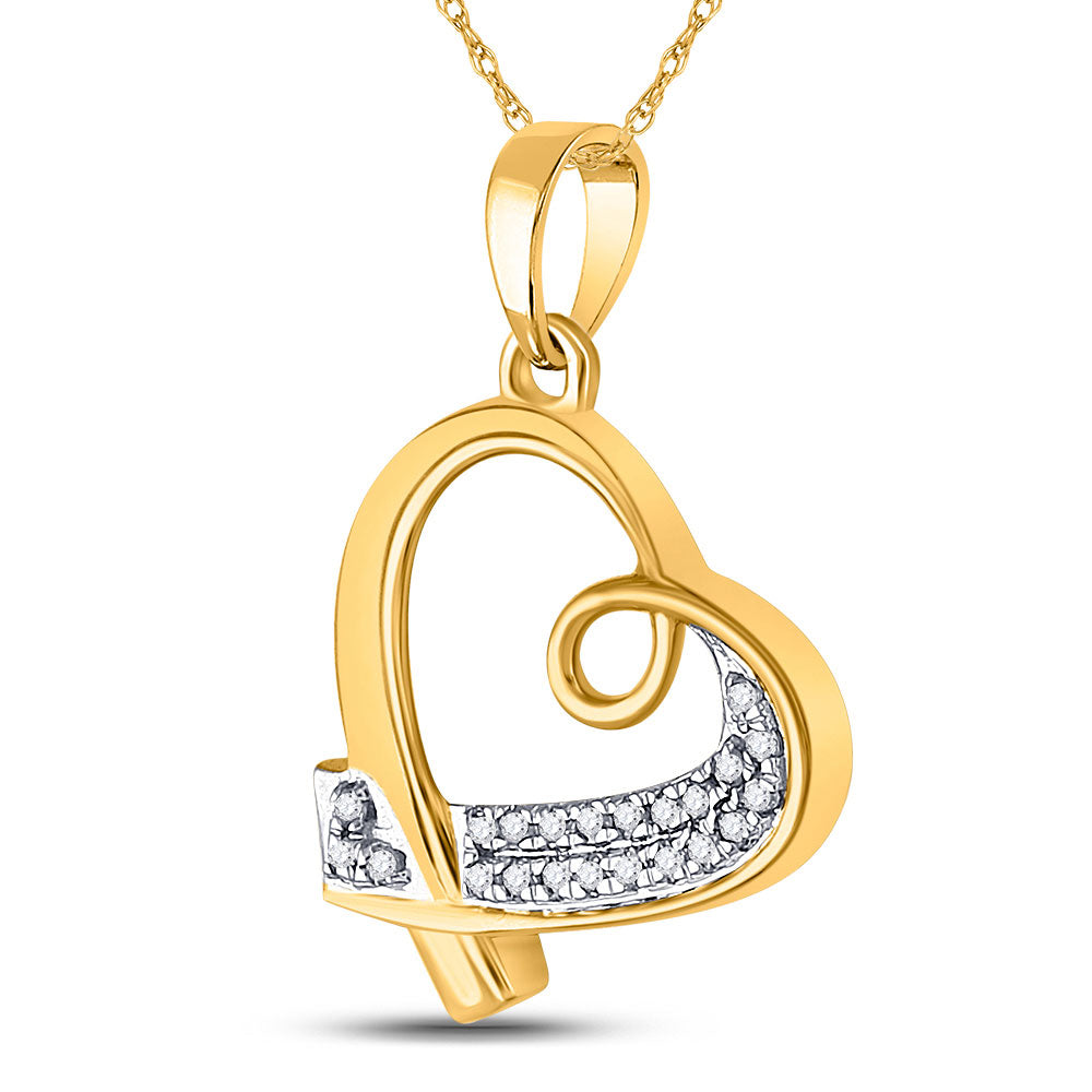 10K Yellow Gold Womens Round Diamond Heart Pendant 1/10 Cttw, Length: 0.89 In, Width: 0.59 In