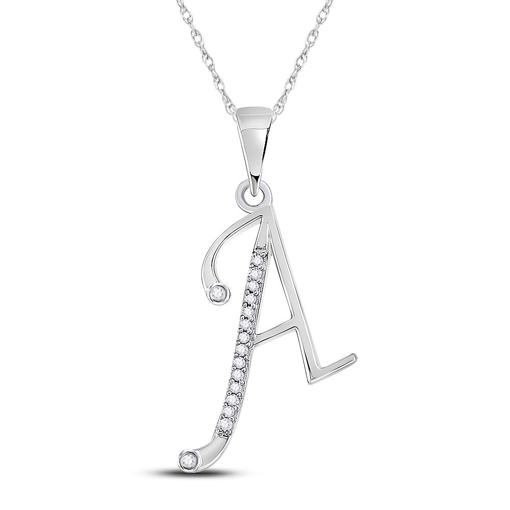 10K White Gold Womens Round Diamond Initial Letter Pendant