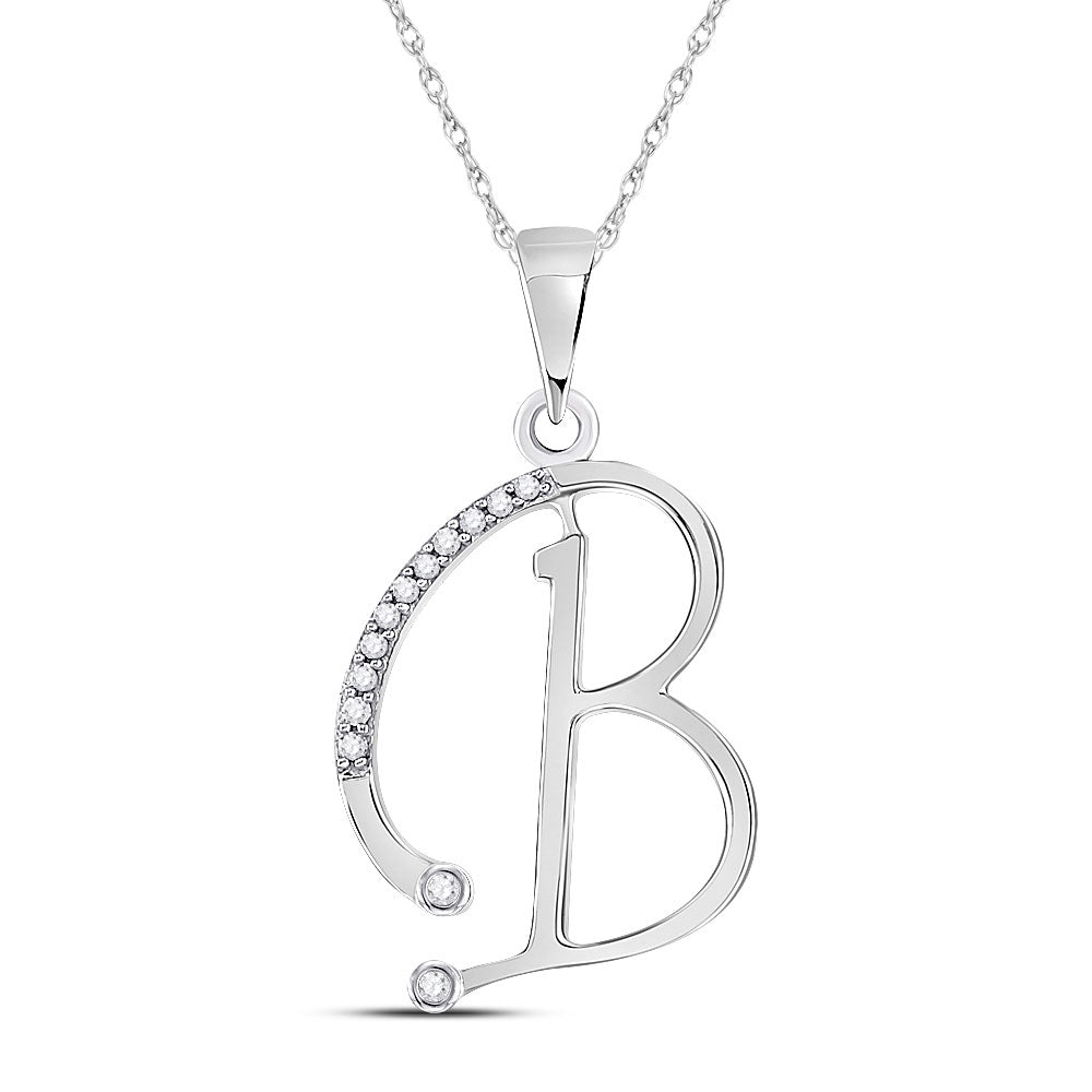 10K White Gold Womens Round Diamond Initial Letter Pendant