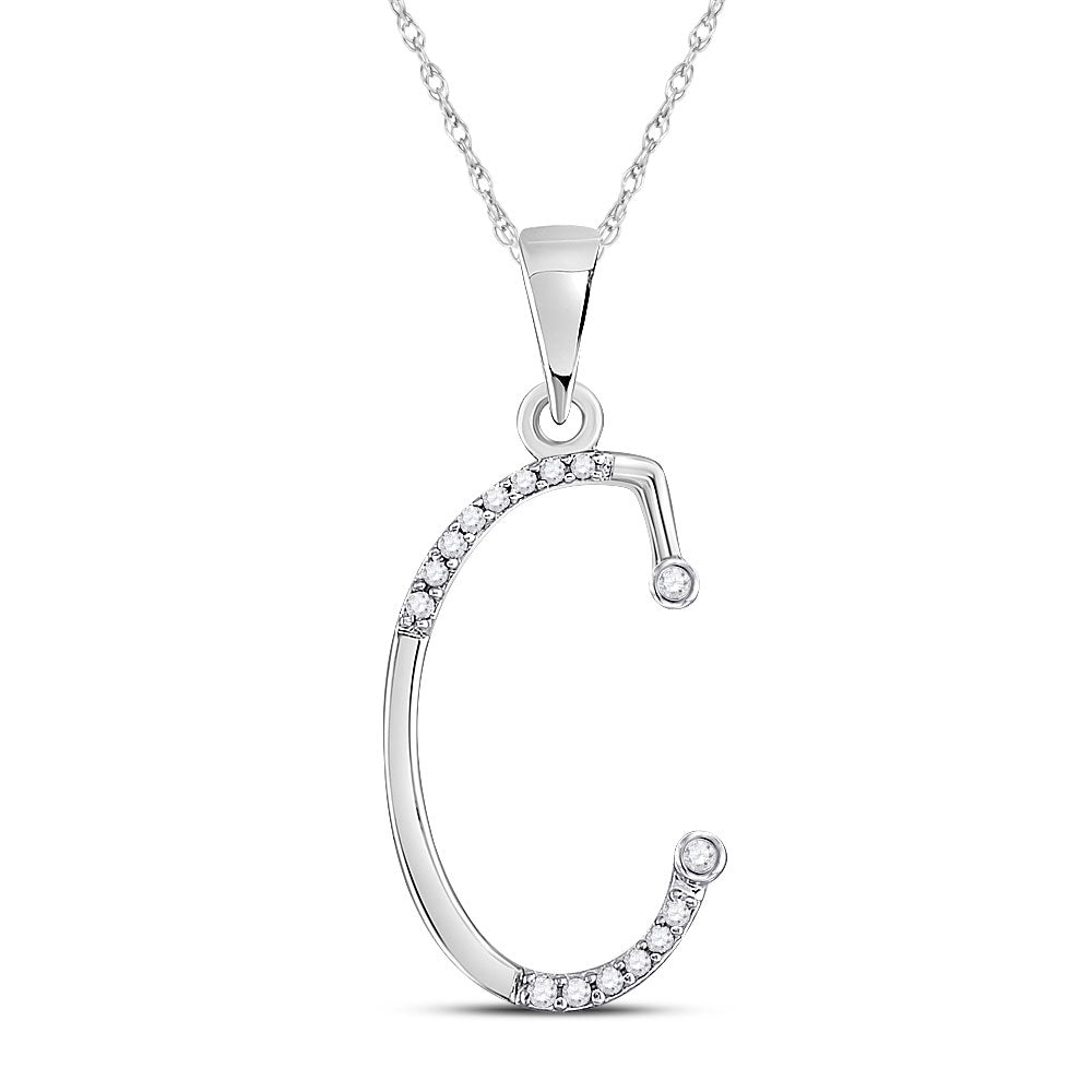 10K White Gold Womens Round Diamond Initial Letter Pendant