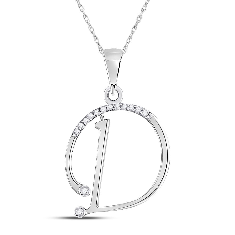 10K White Gold Womens Round Diamond Initial Letter Pendant