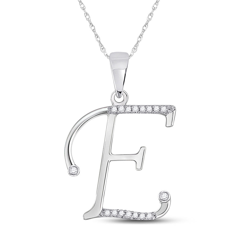 10K White Gold Womens Round Diamond Initial Letter Pendant