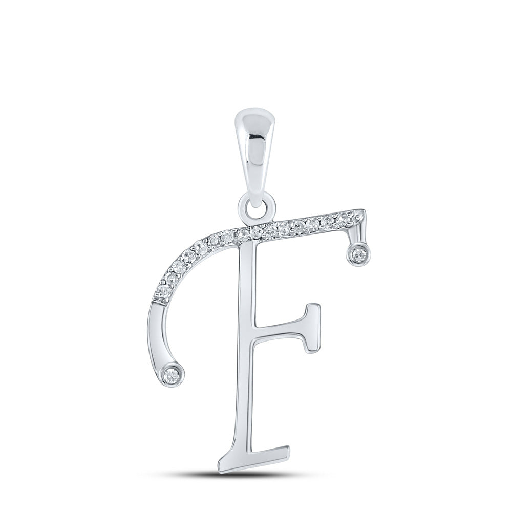 10K White Gold Womens Round Diamond Initial Letter Pendant