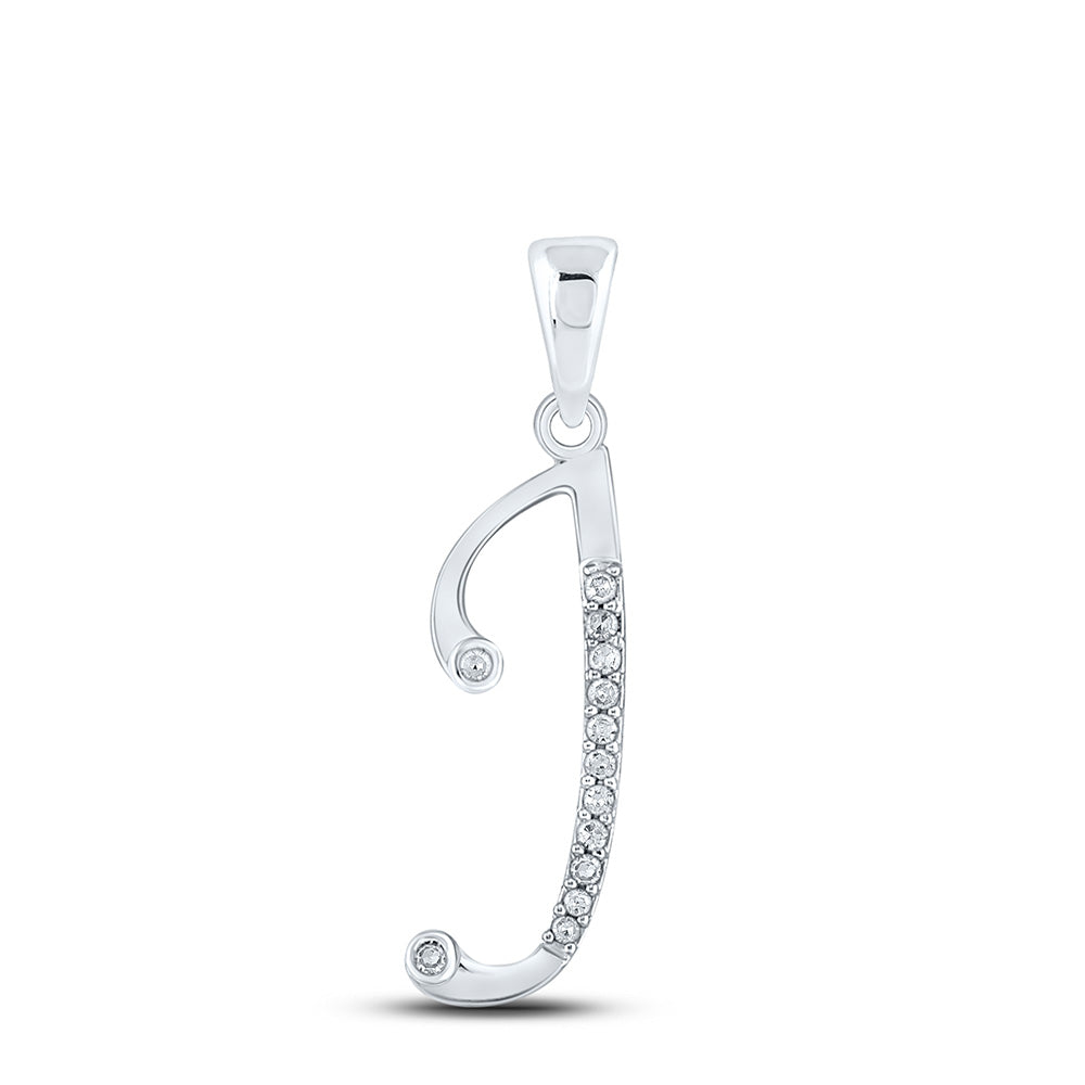 10K White Gold Womens Round Diamond Initial Letter Pendant