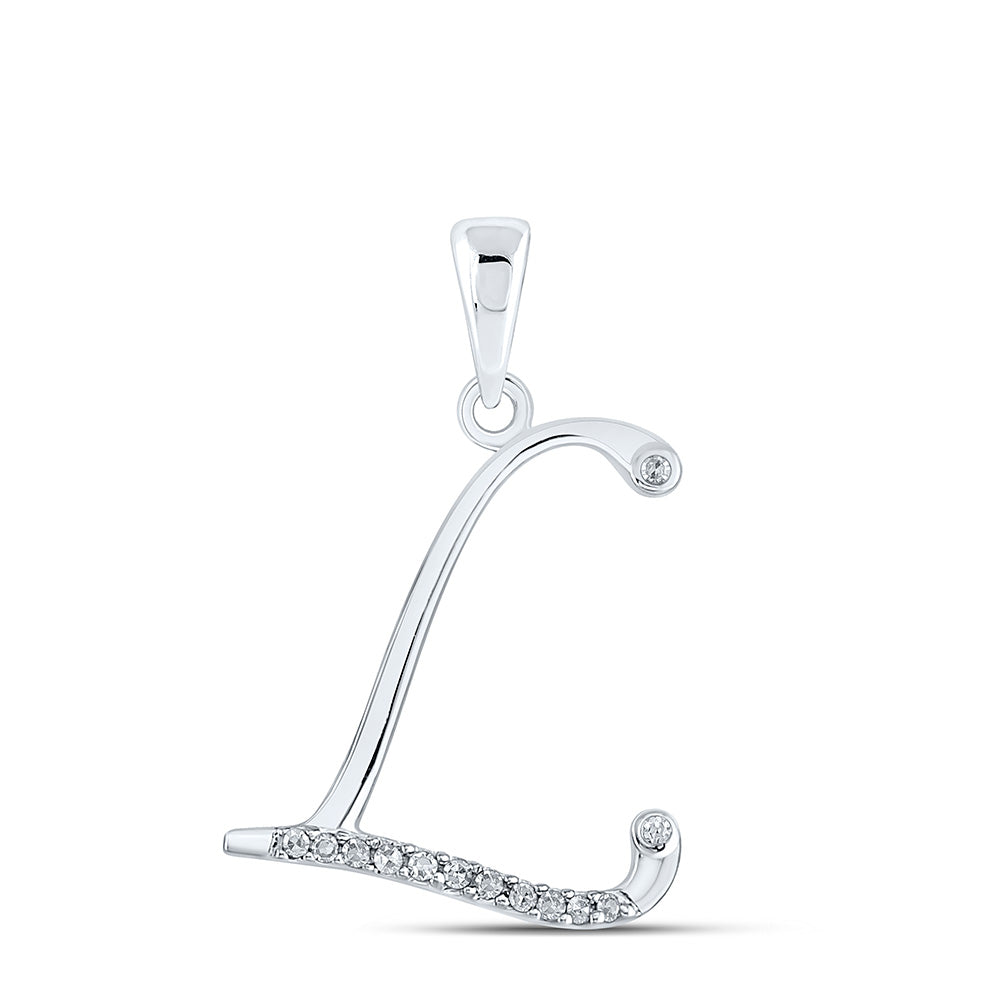 10K White Gold Womens Round Diamond Initial Letter Pendant