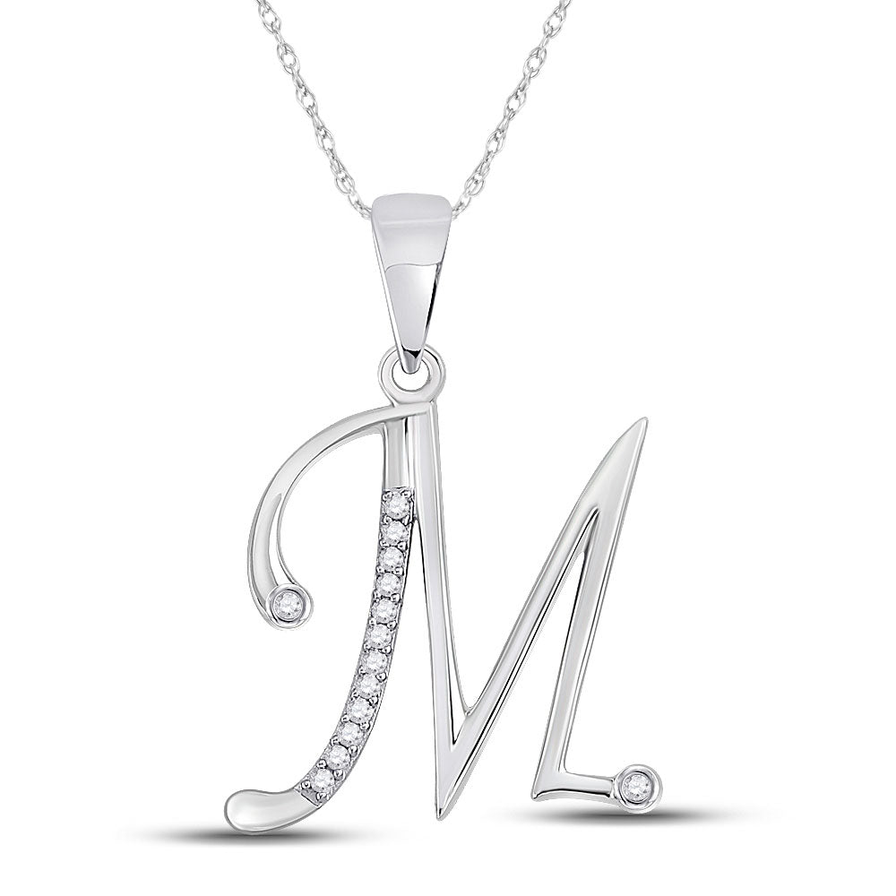 10K White Gold Womens Round Diamond Initial Letter Pendant