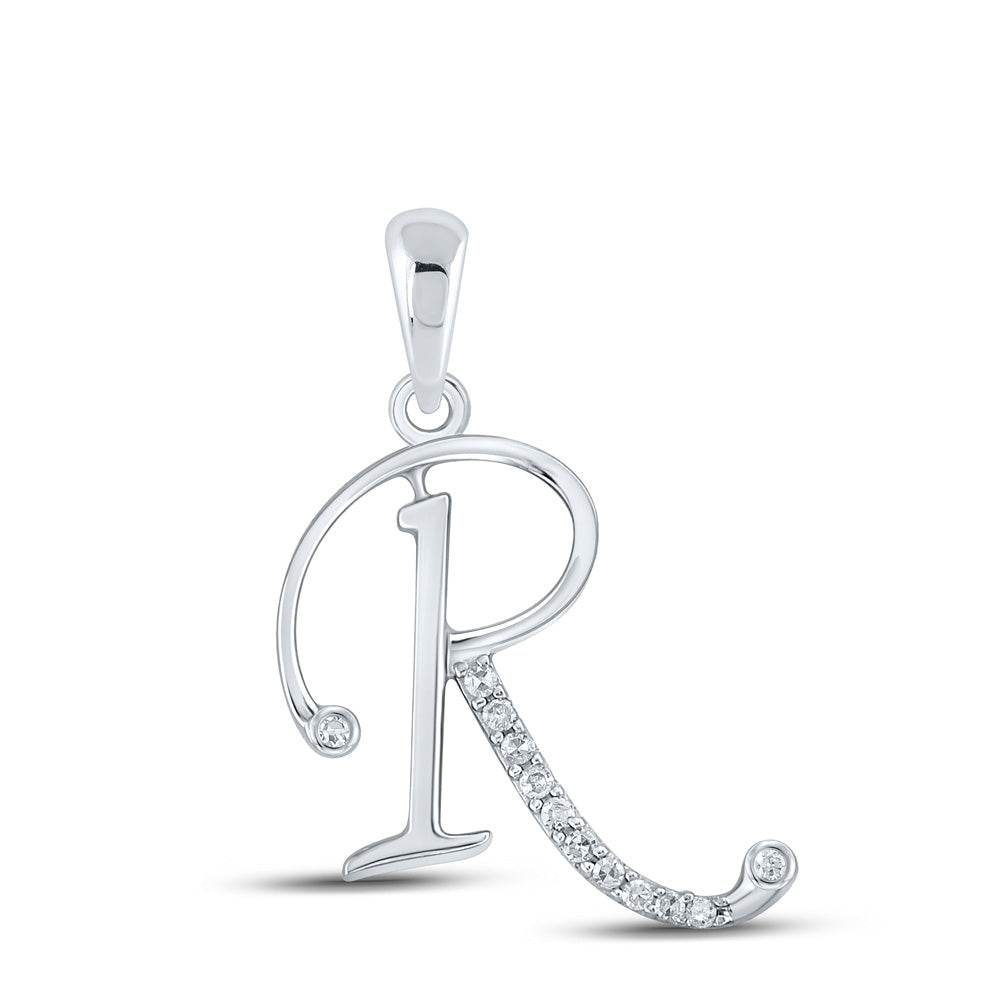 10K White Gold Womens Round Diamond Initial Letter Pendant