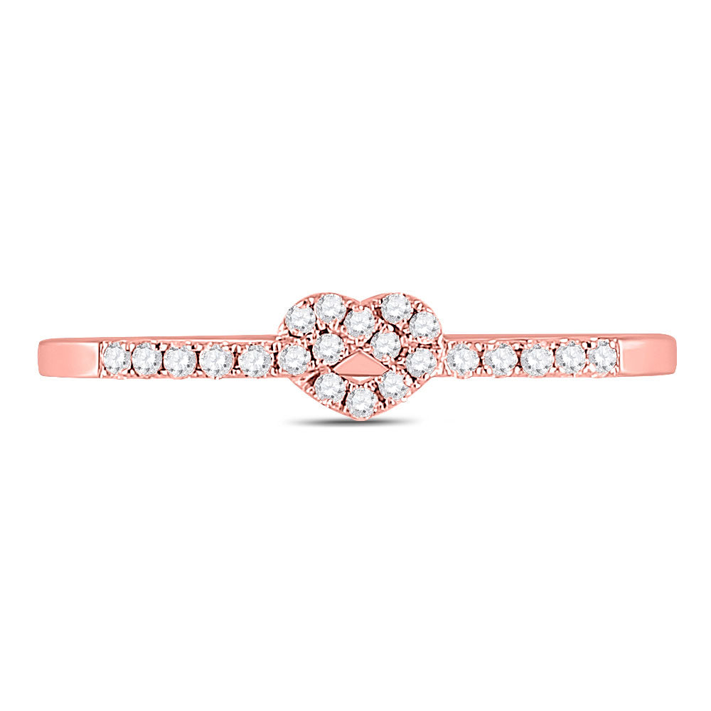 10K Rose Gold Womens Round Diamond Heart Knot Stackable Band Ring 1/8 Cttw, Womens Size: 5-10