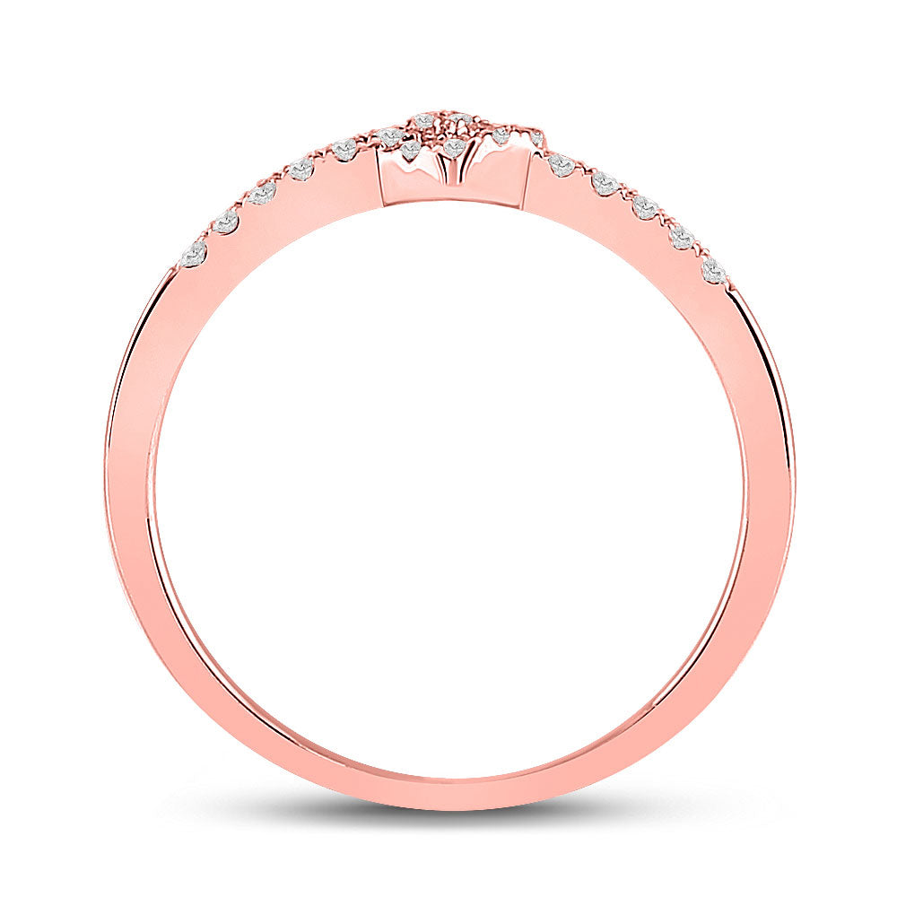10K Rose Gold Womens Round Diamond Heart Knot Stackable Band Ring 1/8 Cttw, Womens Size: 5-10