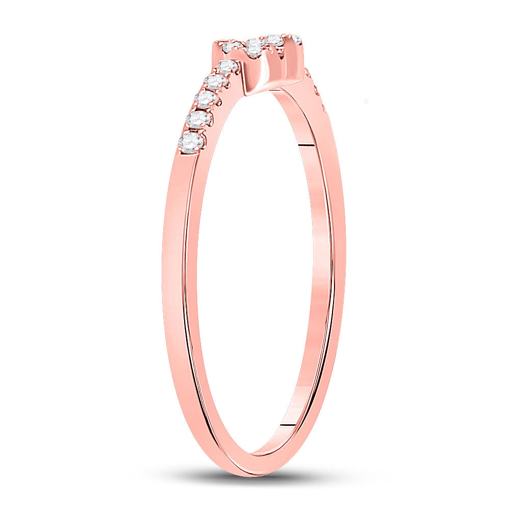 10K Rose Gold Womens Round Diamond Heart Knot Stackable Band Ring 1/8 Cttw, Womens Size: 5-10