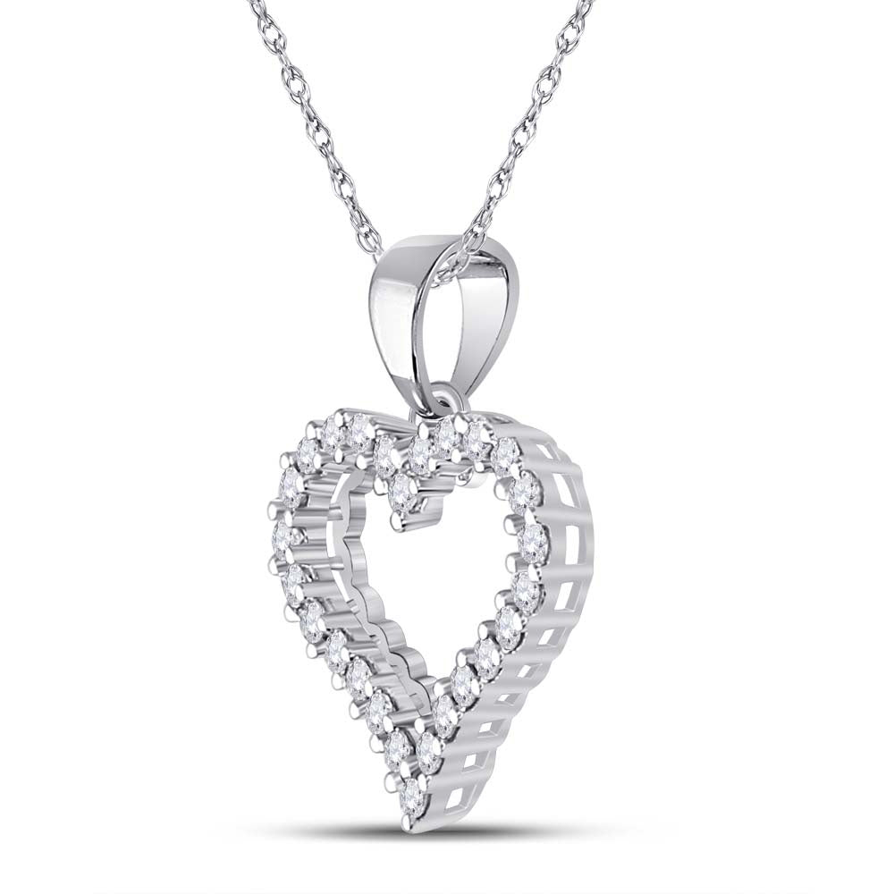 14K White Gold Womens Round Diamond Outline Heart Pendant 1/4 Cttw