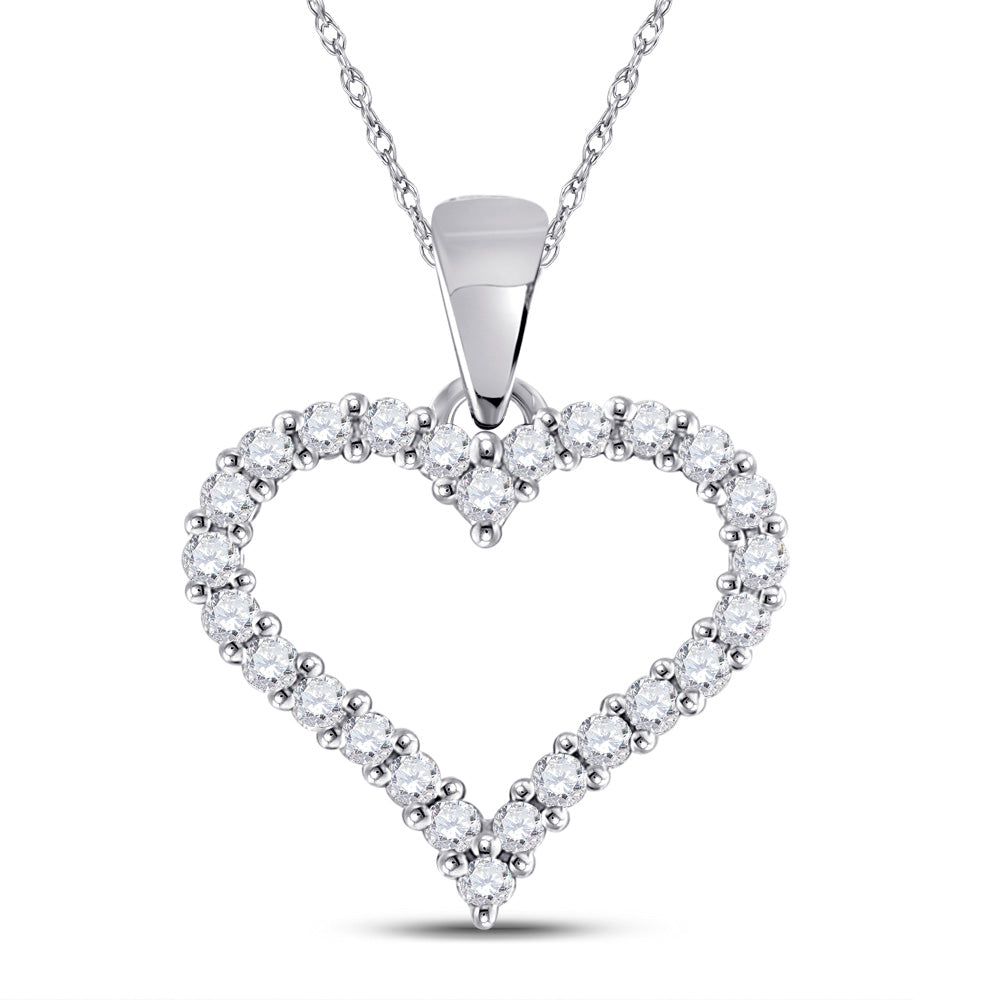 14K White Gold Womens Round Diamond Outline Heart Pendant 1/4 Cttw