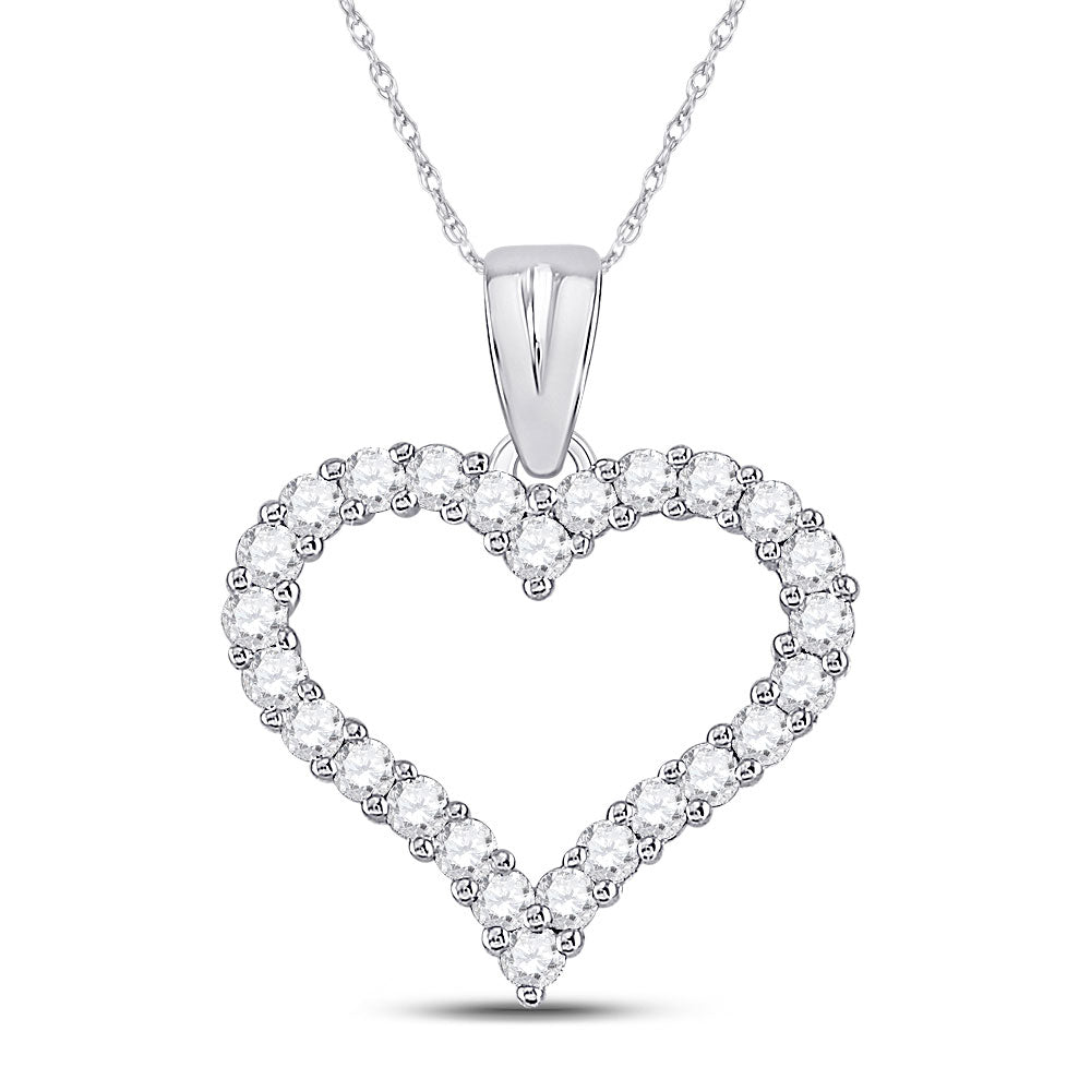 14K White Gold Womens Round Diamond Outline Heart Pendant 1/2 Cttw