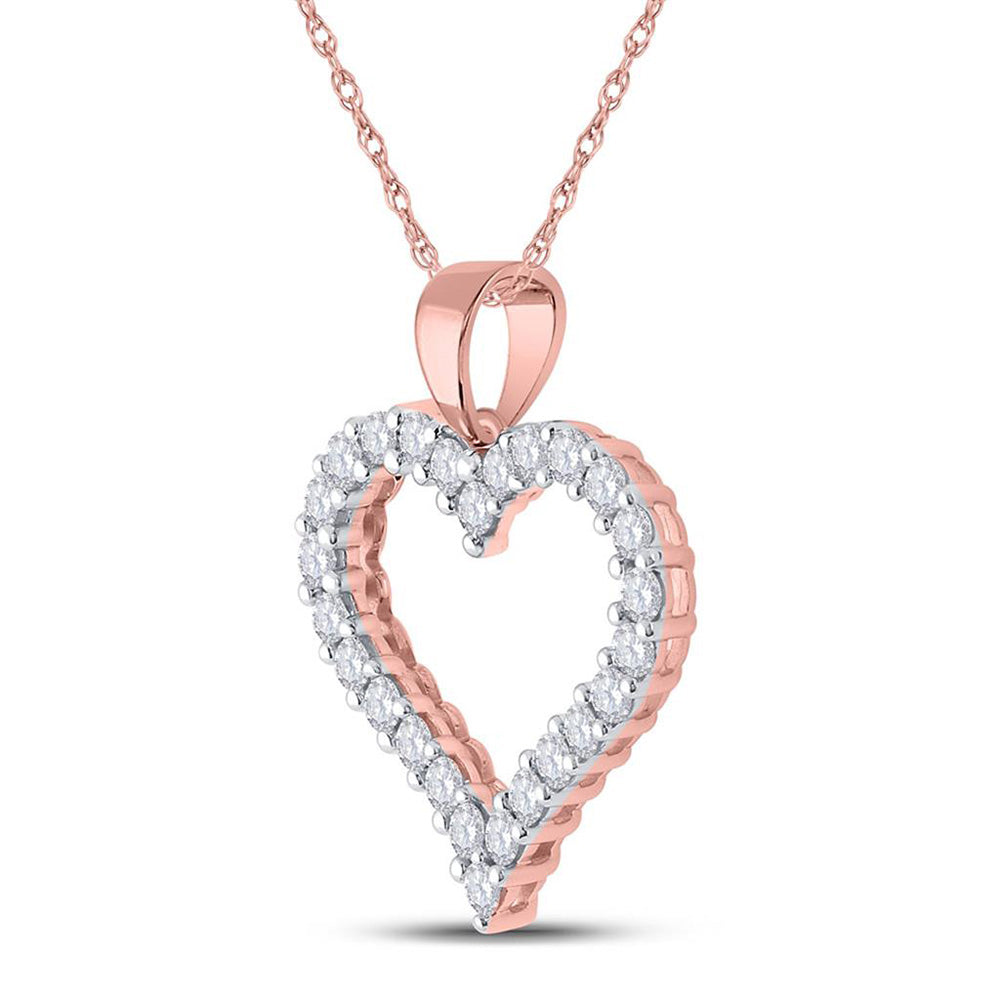 14K Rose Gold Womens Round Diamond Heart Pendant 1 Cttw