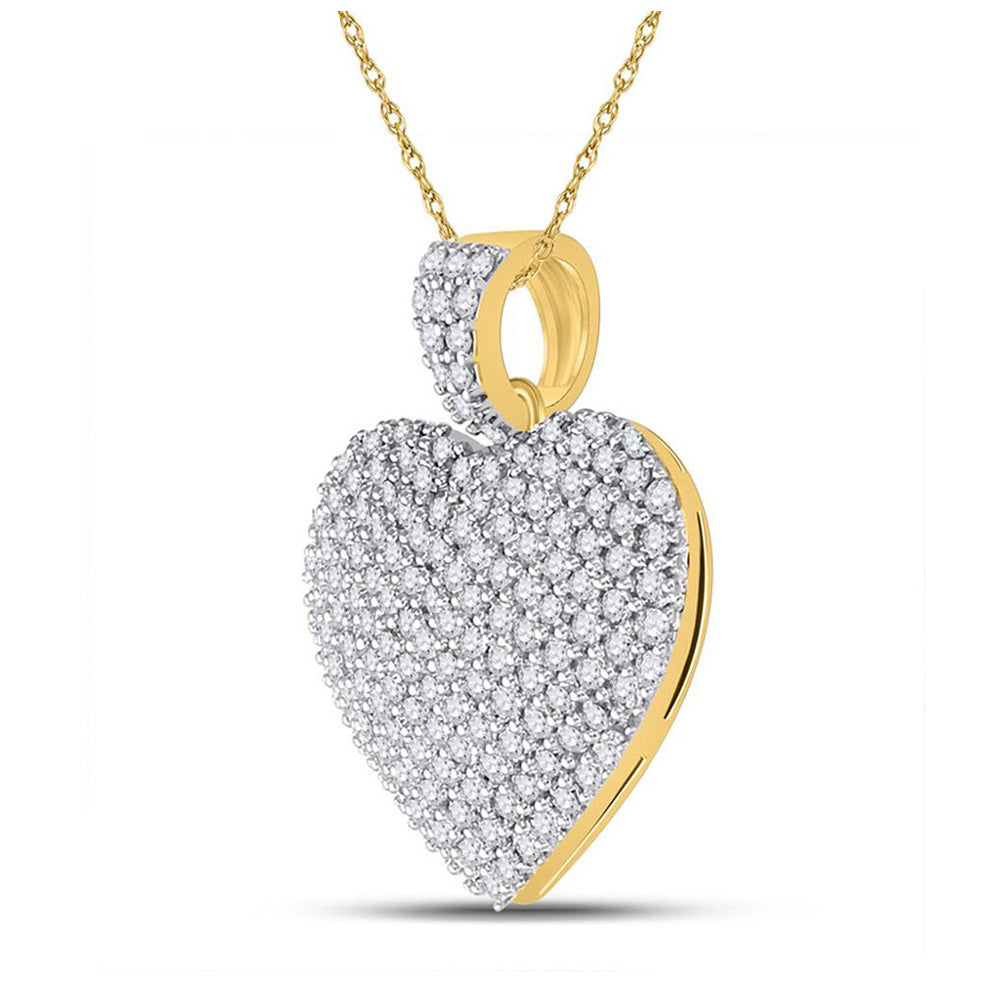 14K Yellow Gold Womens Round Diamond Charmed Heart Pendant 1 Cttw