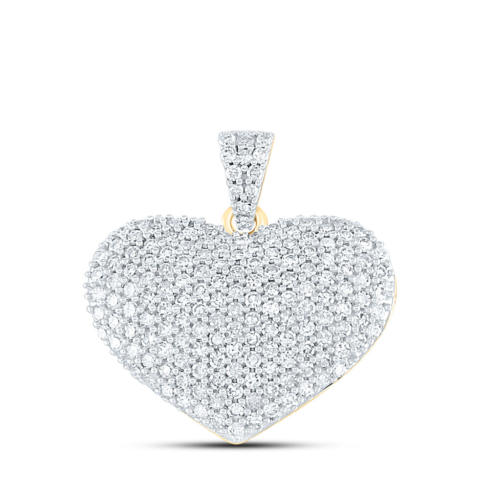 14K Yellow Gold Womens Round Diamond Charmed Heart Pendant 1 Cttw