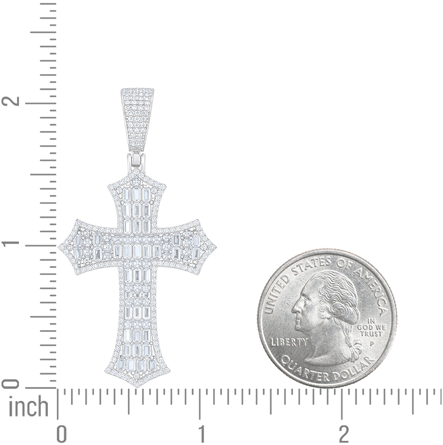 Sterling Silver Unisex Round Baguette Cubic-Zirconia Cross Religious Charm Pendant – Elegant Jewelry Gift for Birthday, Anniversary, Engagement, Wedding