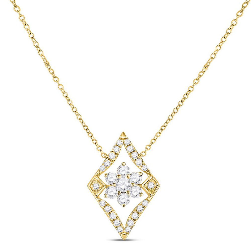 14K Yellow Gold Womens Round Diamond Geometric Cluster Necklace 1/3 Cttw, Length: 17.5 In