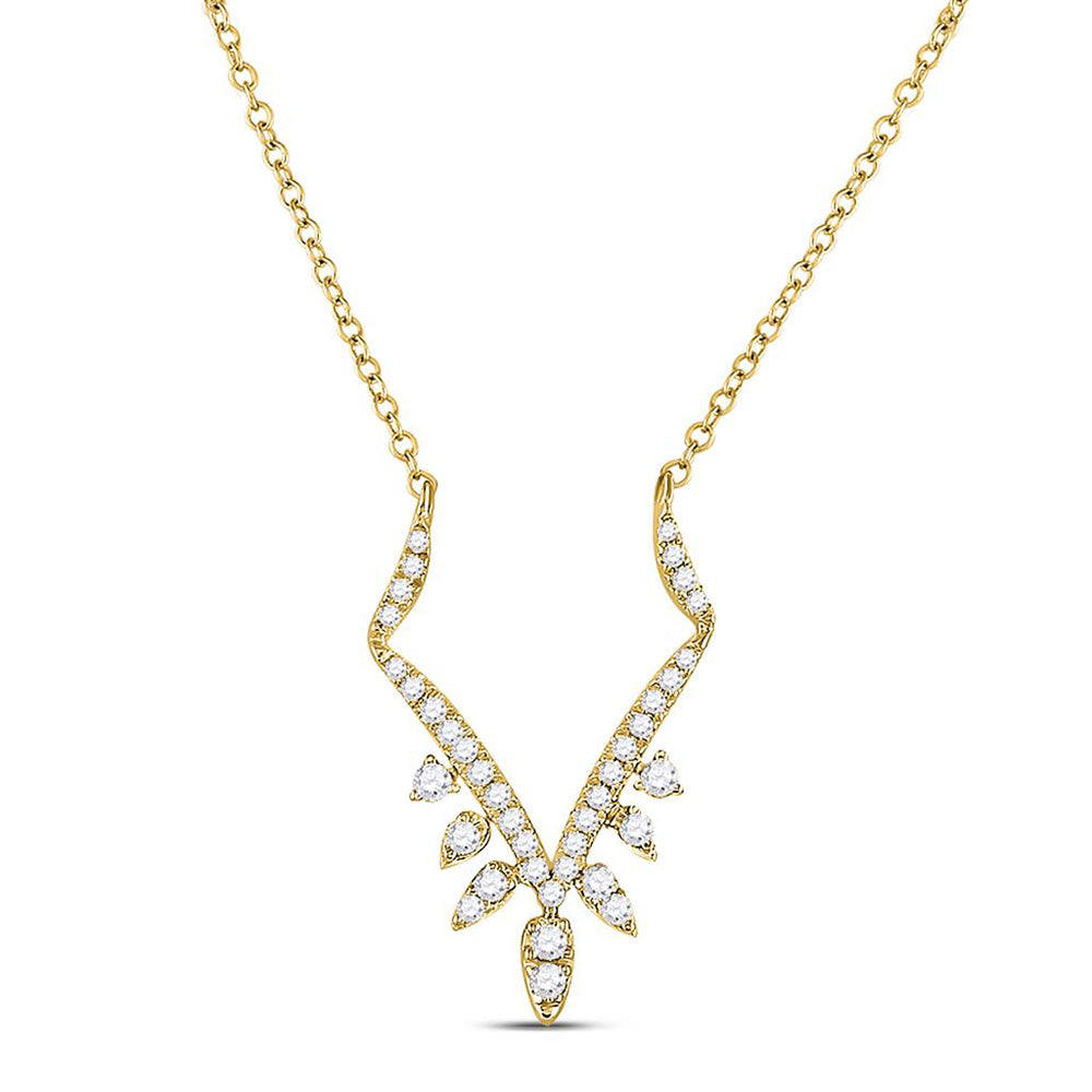 14K Yellow Gold Womens Round Diamond Fashion Necklace 1/4 Cttw, Length: 17.99 In