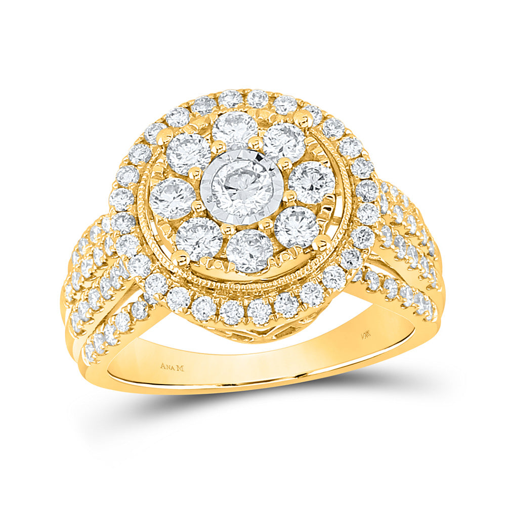 14K Yellow Gold Round Diamond Halo Bridal Wedding Engagement Ring 1-1/2 Cttw, Womens Size: 5-10
