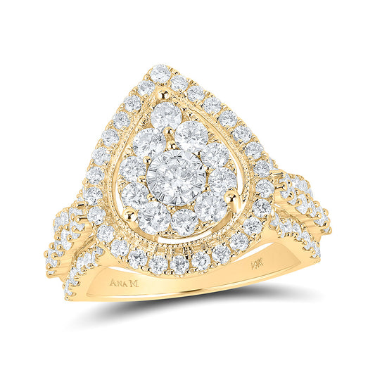 14K Yellow Gold Round Diamond Teardrop Bridal Wedding Engagement Ring 1-3/4 Cttw, Womens Size: 5-10