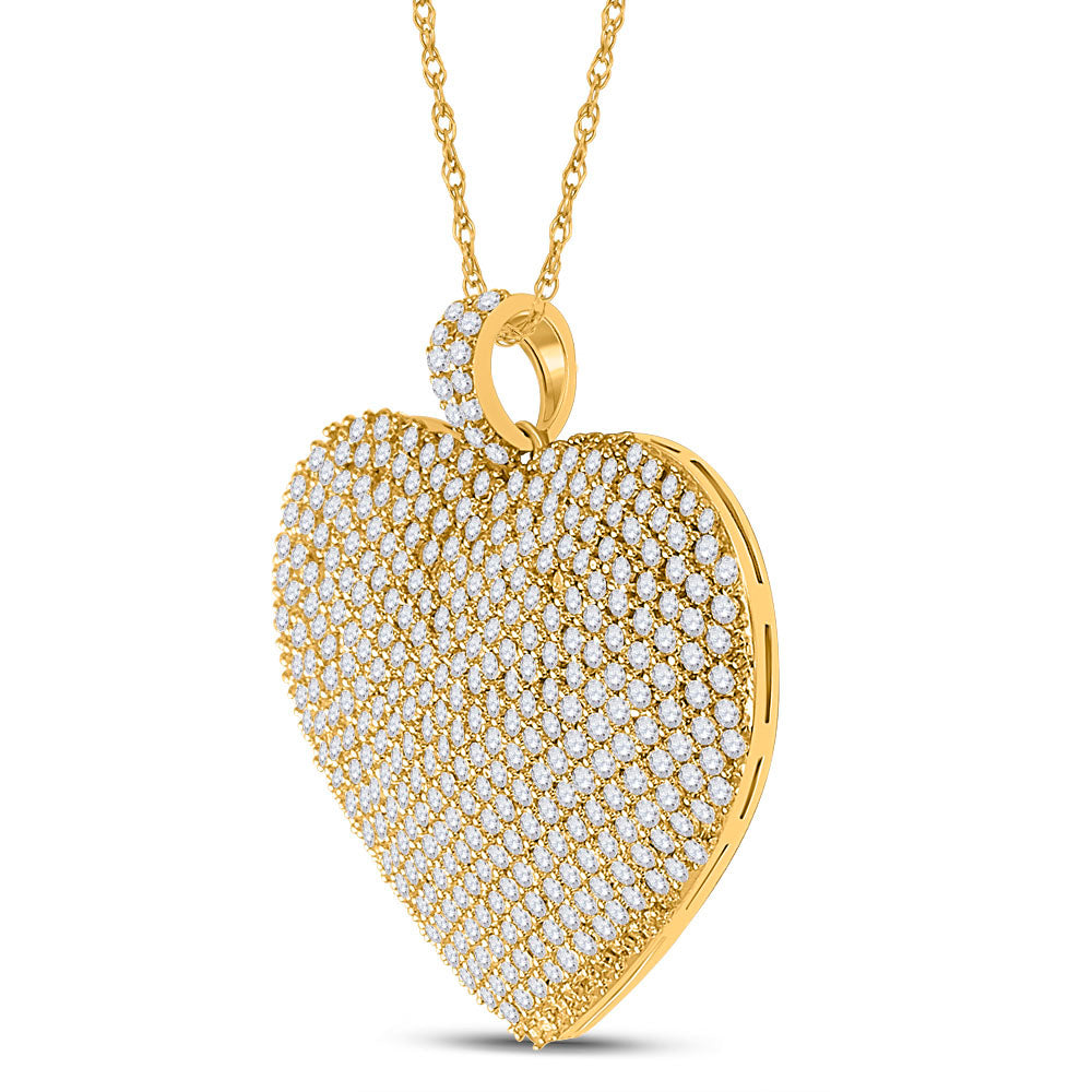 14K Yellow Gold Womens Round Diamond Heart Pendant 3 Cttw