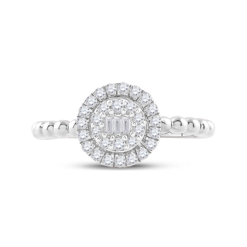 10K White Gold Womens Baguette Diamond Circle Cluster Ring 1/4 Cttw, Womens Size: 5-10